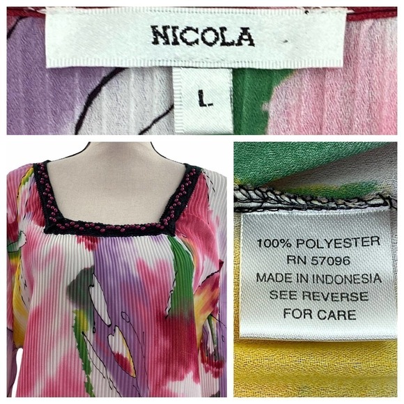NICOLA Watercolor Beaded Scrunch Blouse Size Large - Picture 14 of 15